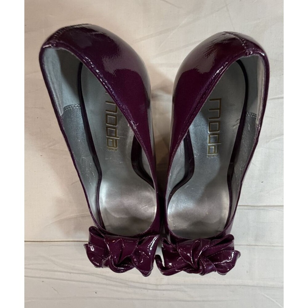 Moda In Pelle Women's Size 8.5 Purple Patent Leather Peep Toe Stiletto Heels